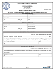 Document preview: KREC Form 104 Instructor Affiliation Form - Kentucky