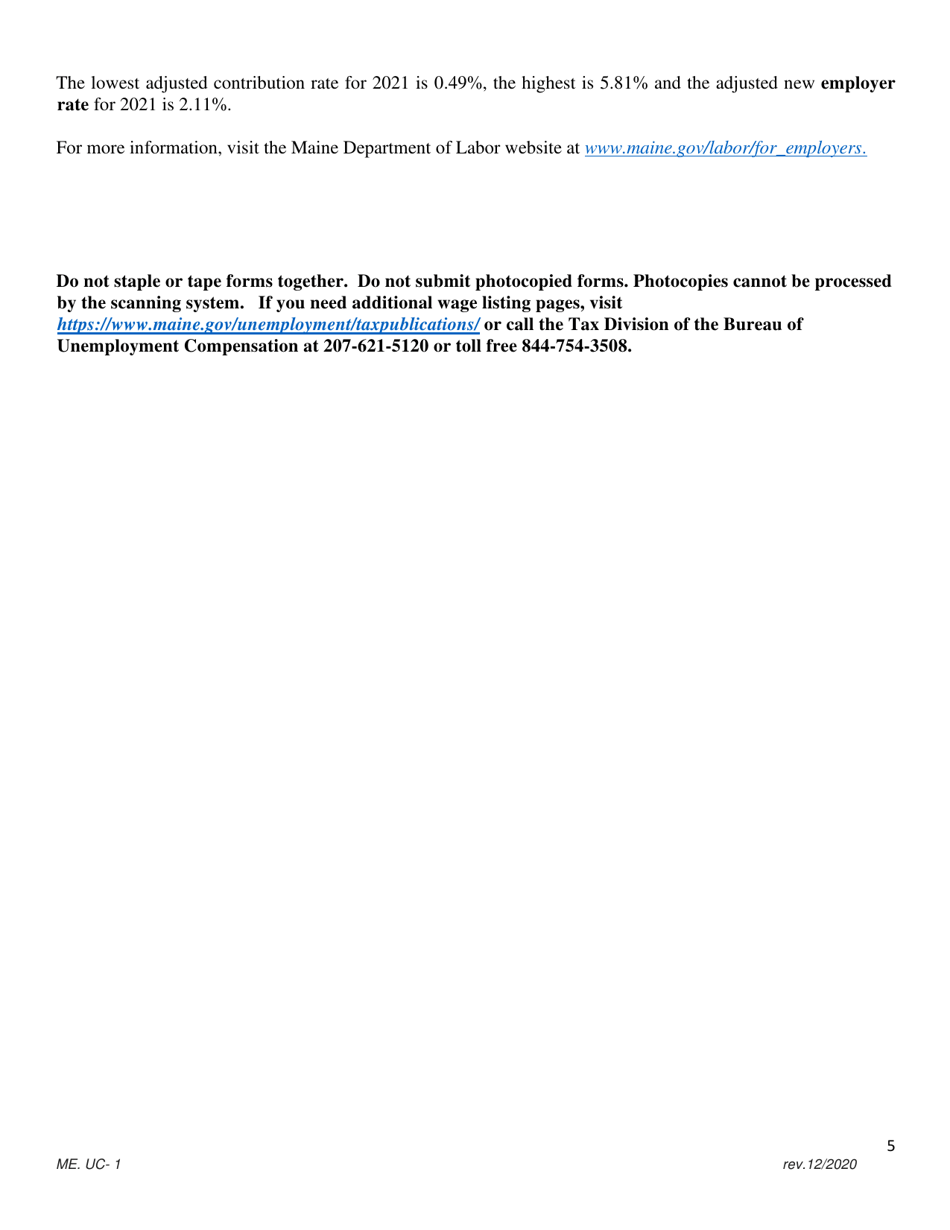 Instructions for Form ME UC-1 Unemployment Contributions Quarterly Report - Maine, Page 5