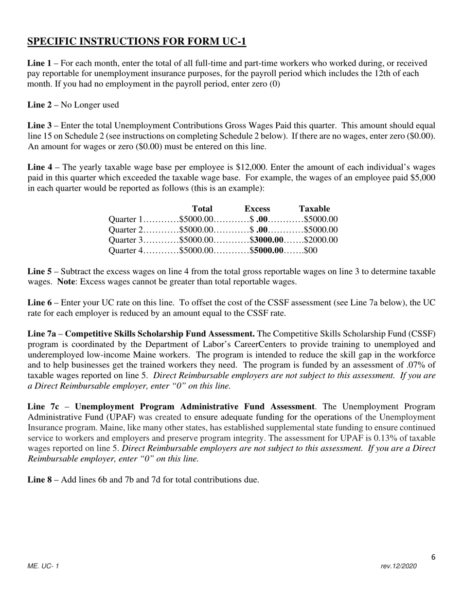 Instructions for Form ME UC-1 Unemployment Contributions Quarterly Report - Maine, Page 6