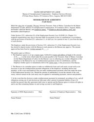 Form Me.C-24.2 Memorandum of Agreement (Cash Surety) - Maine