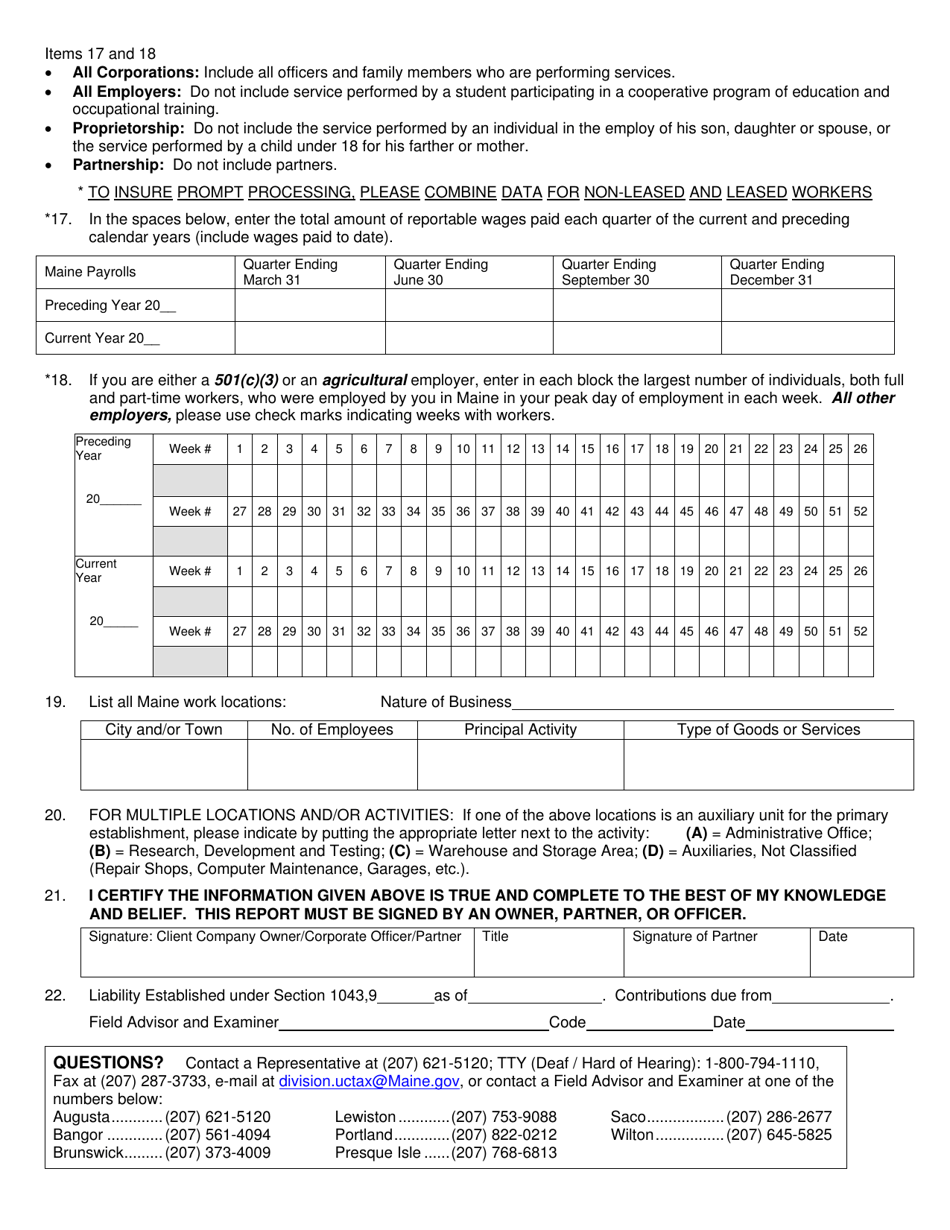 Form Me. FX-1L Employers Status Report (For Subject Employee Leasing Clients) - Maine, Page 2