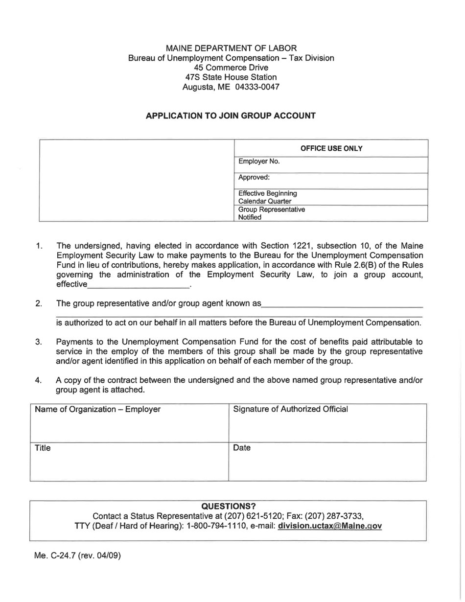 Form Me.C-24.7 Application to Join Group Account - Maine, Page 1