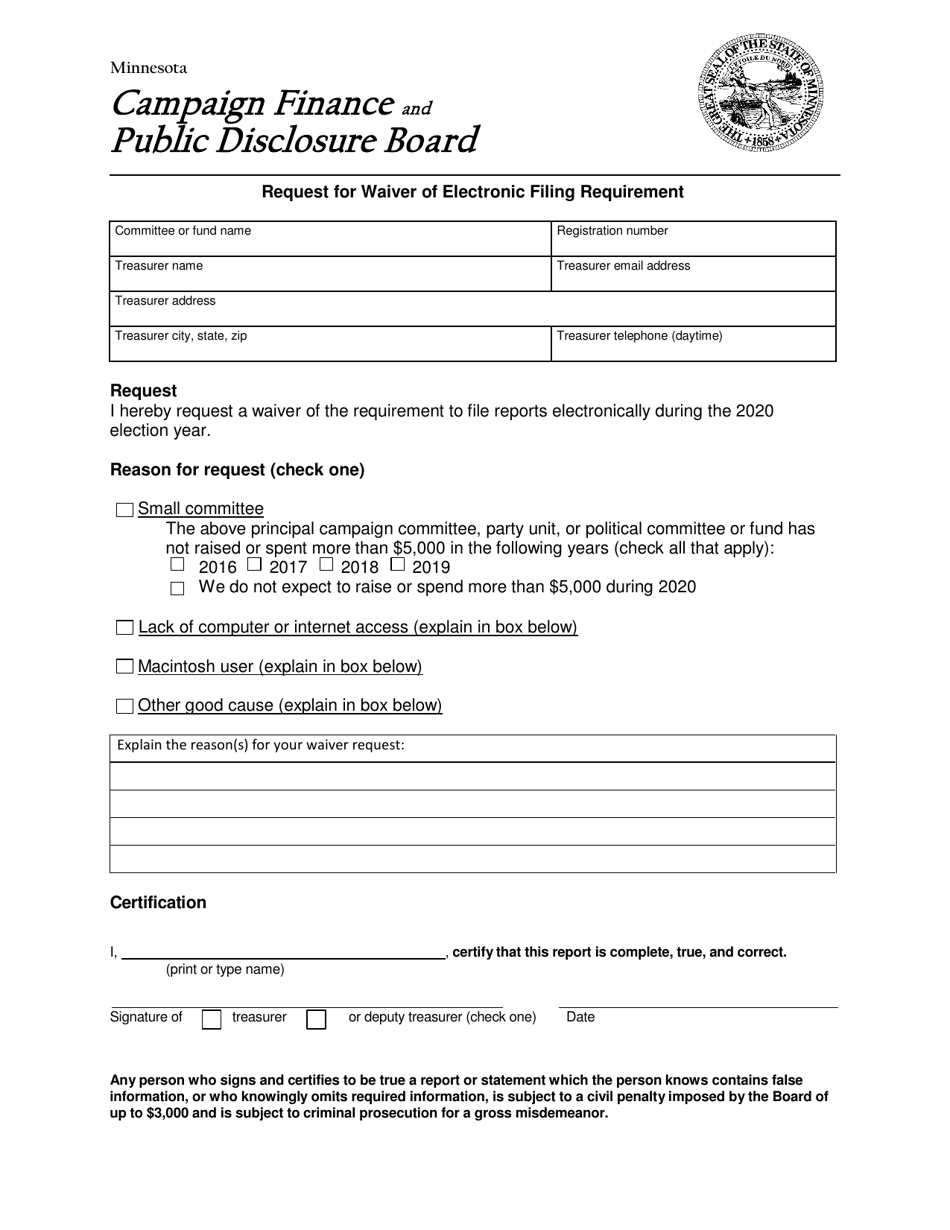 Request for Waiver of Electronic Filing Requirement - Minnesota, Page 2