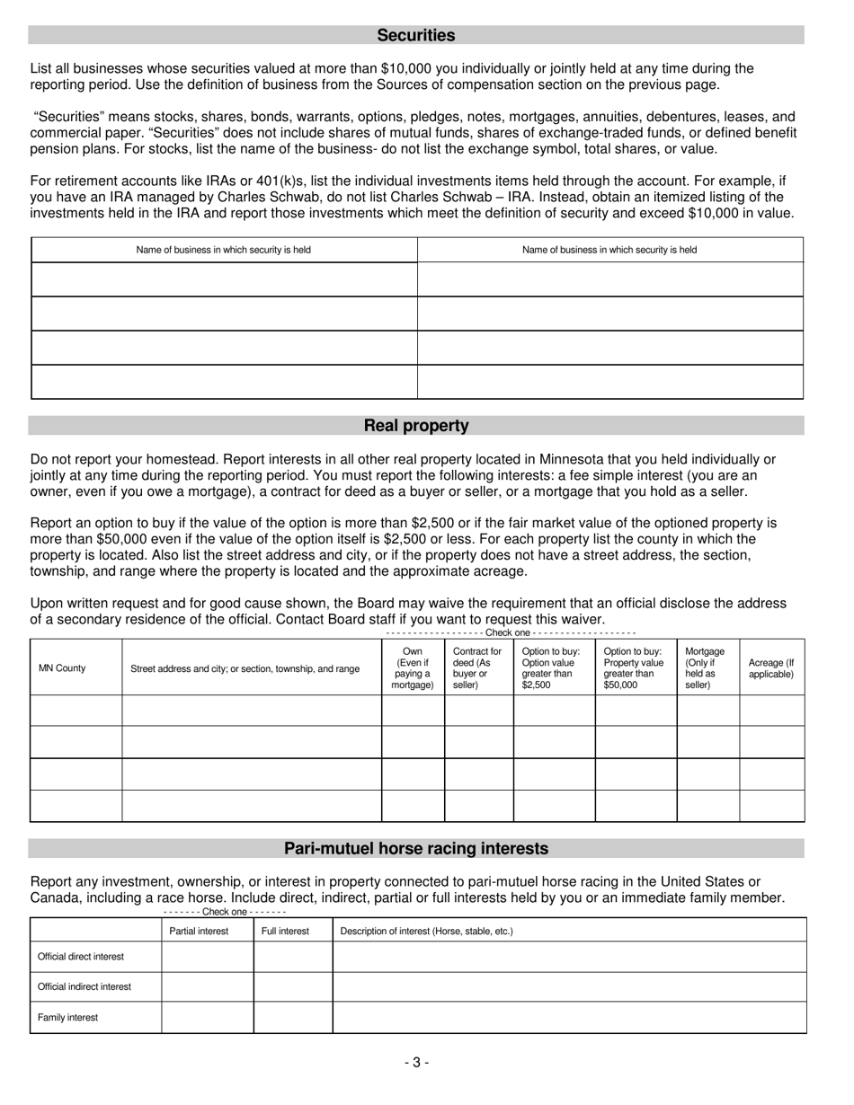 Statement of Economic Interest - Appointed or Elected Local Official in a Metropolitan Governmental Unit - Minnesota, Page 3