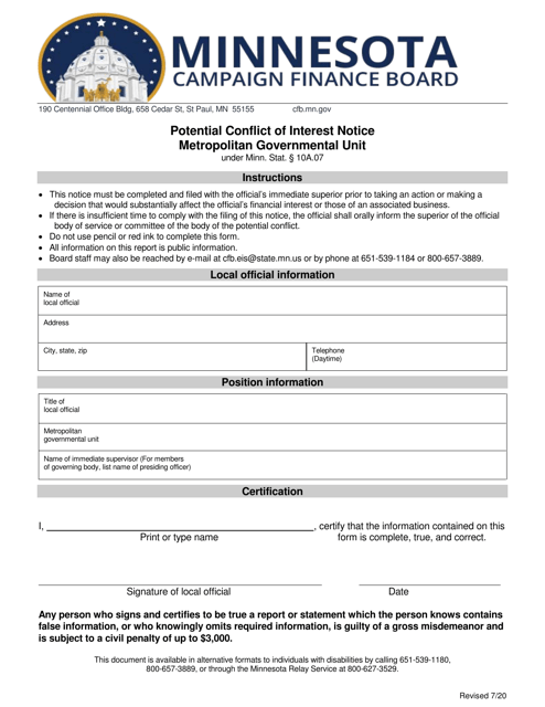 Potential Conflict of Interest Notice - Minnesota Download Pdf