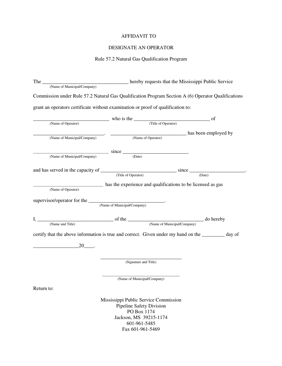 Mississippi Affidavit to Designate an Operator Fill Out, Sign Online