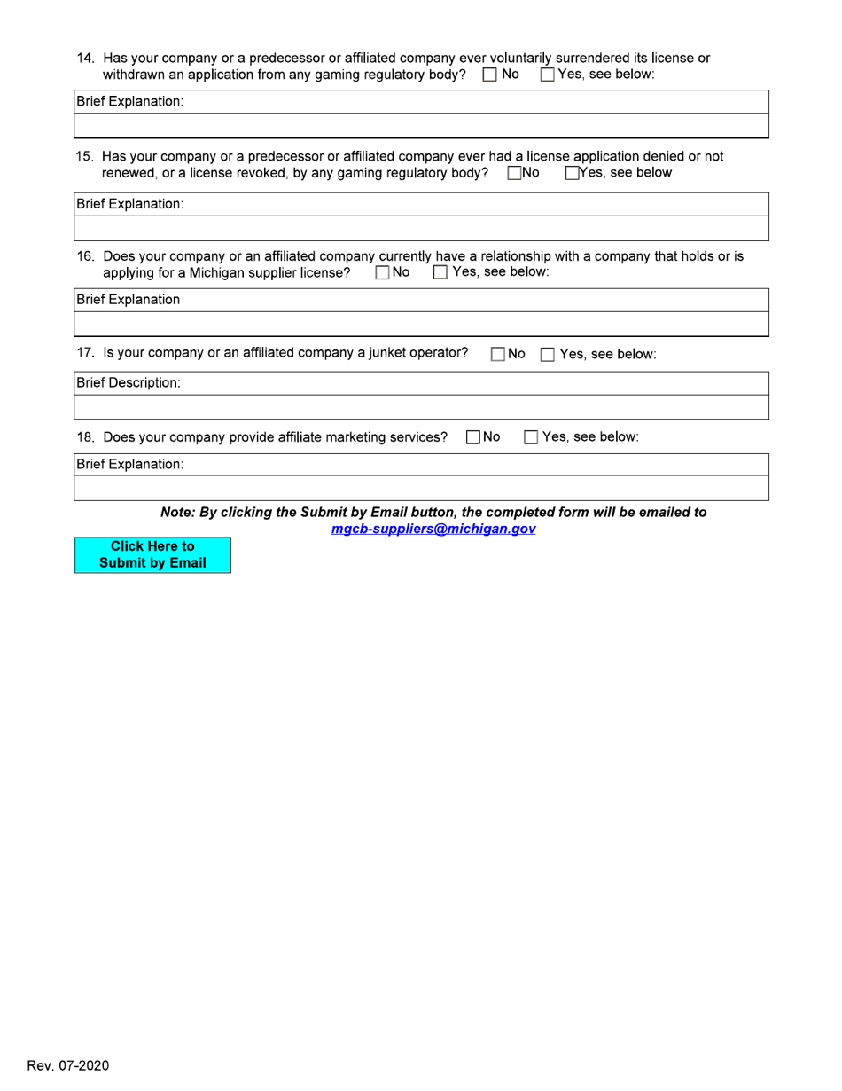Supplier Inquiry Form - Michigan, Page 3