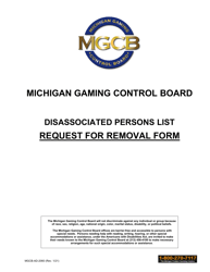 Form MGCB-AD-2060 Disassociated Persons List Request for Removal - Michigan