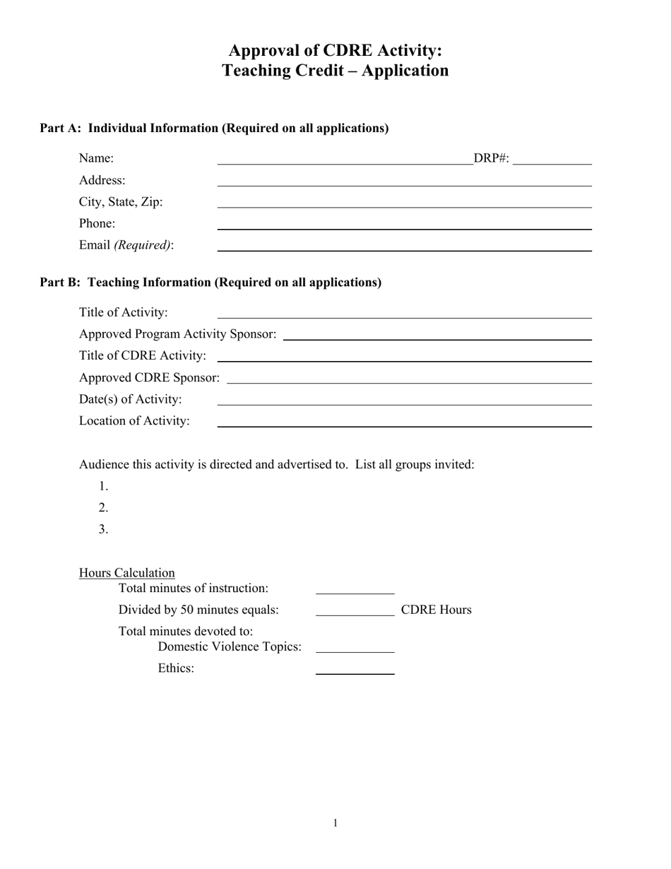 Approval of Cdre Activity: Teaching Credit - Application - Kansas, Page 2