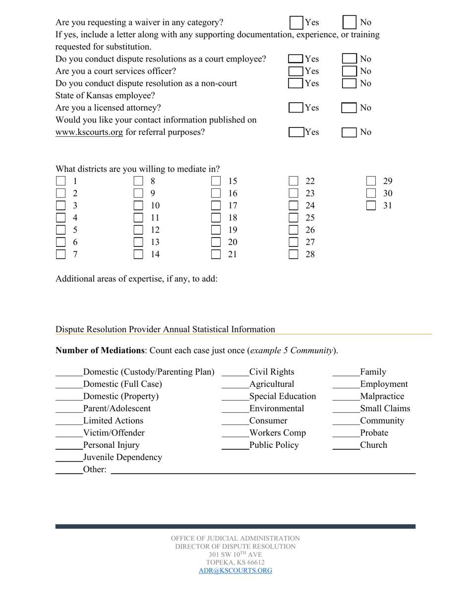 Dispute Resolution Provider Renewal - Kansas, Page 3