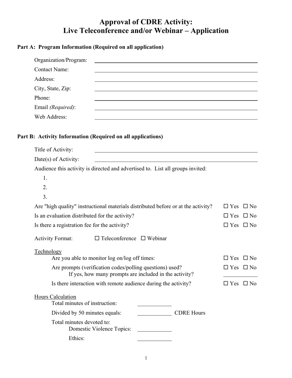 Approval of Cdre Activity: Live Teleconference and / or Webinar - Application - Kansas, Page 2
