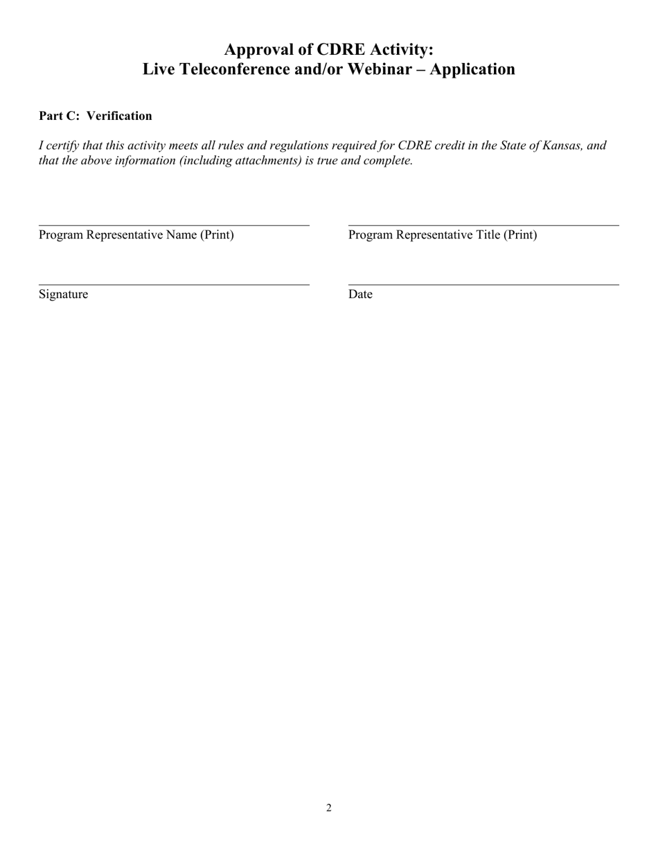 Approval of Cdre Activity: Live Teleconference and / or Webinar - Application - Kansas, Page 3