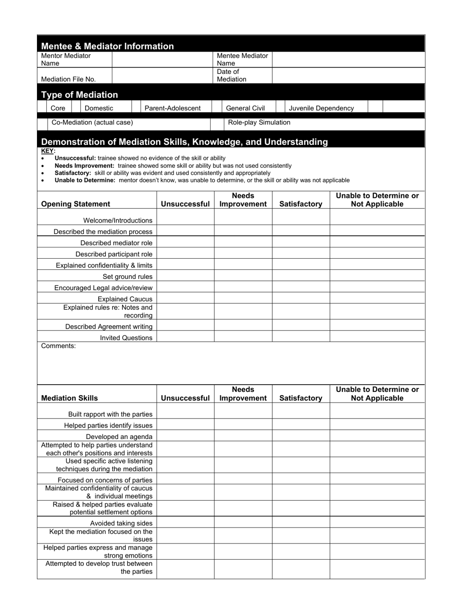 Mentor Mediator Evaluation Form - Kansas, Page 1