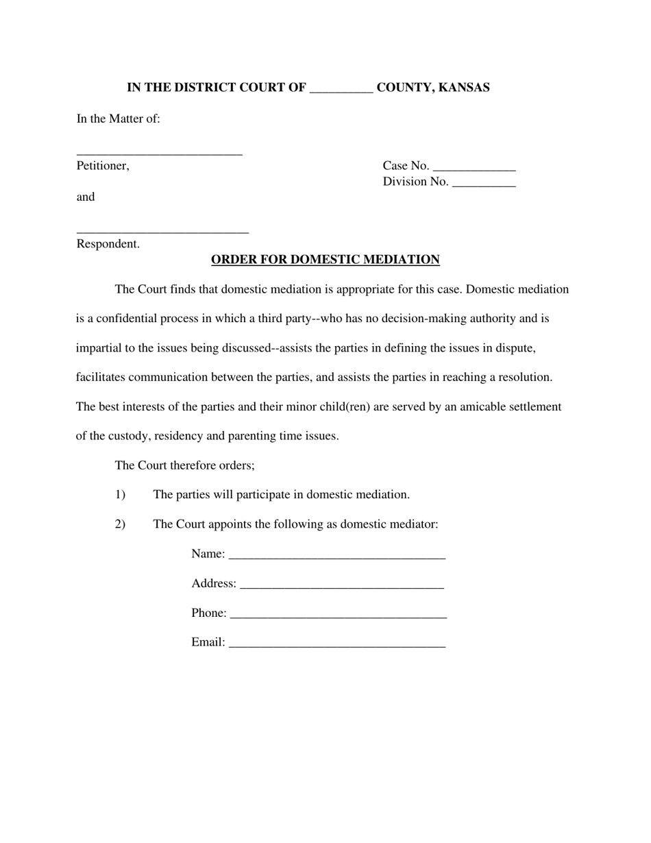 Order for Domestic Mediation - Kansas, Page 1