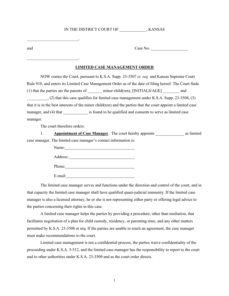 Kansas Limited Case Management Order - Fill Out, Sign Online and