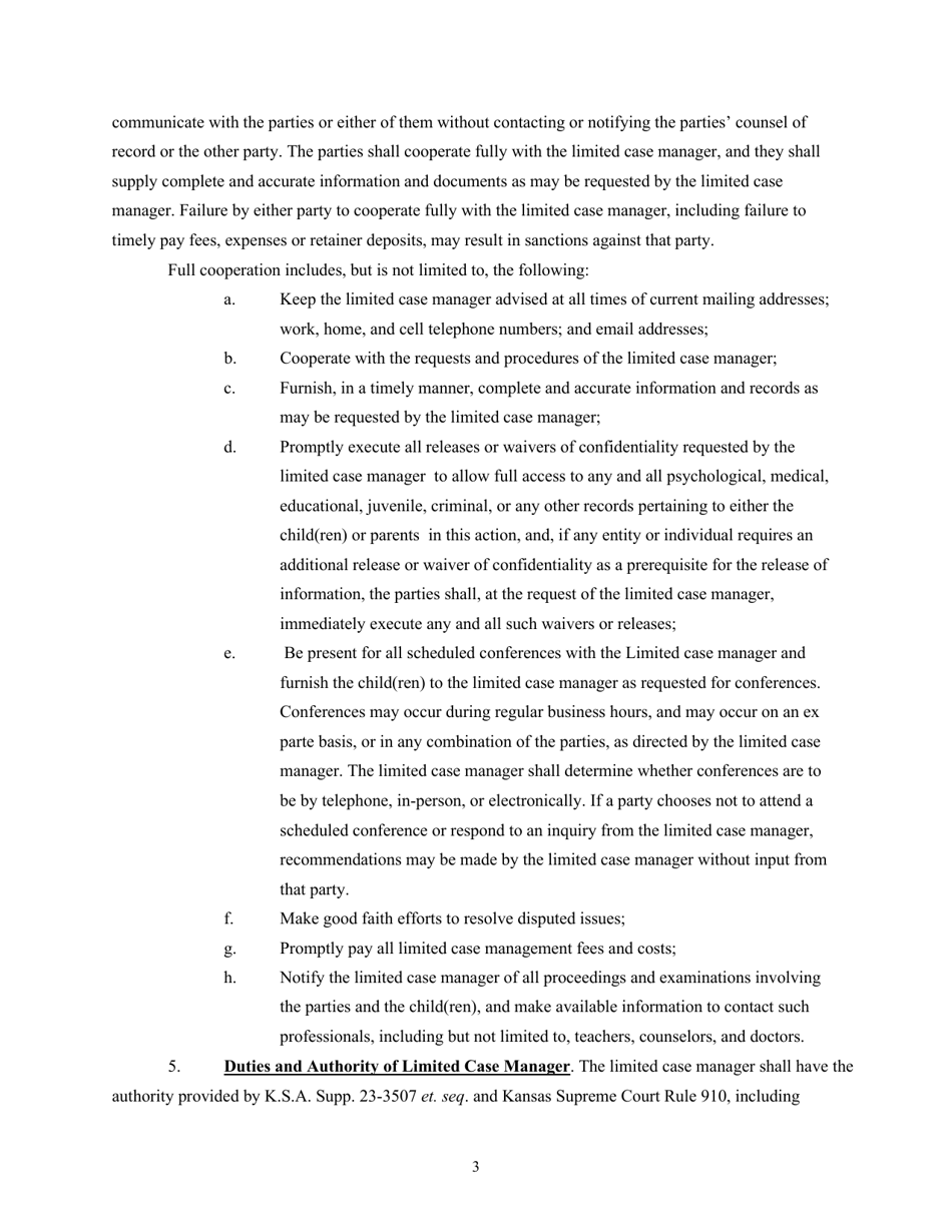 Limited Case Management Order - Kansas, Page 3