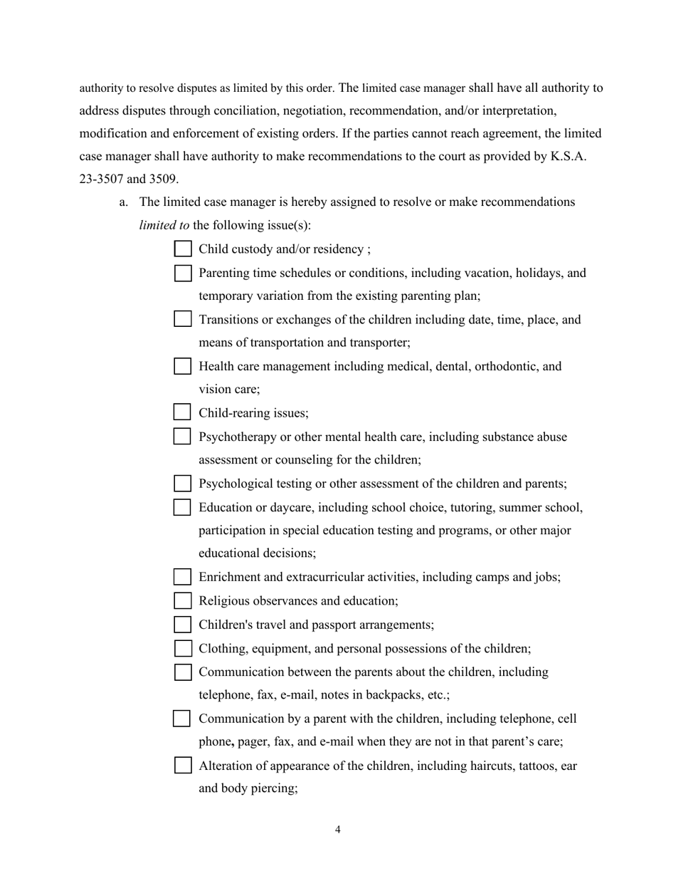 Limited Case Management Order - Kansas, Page 4