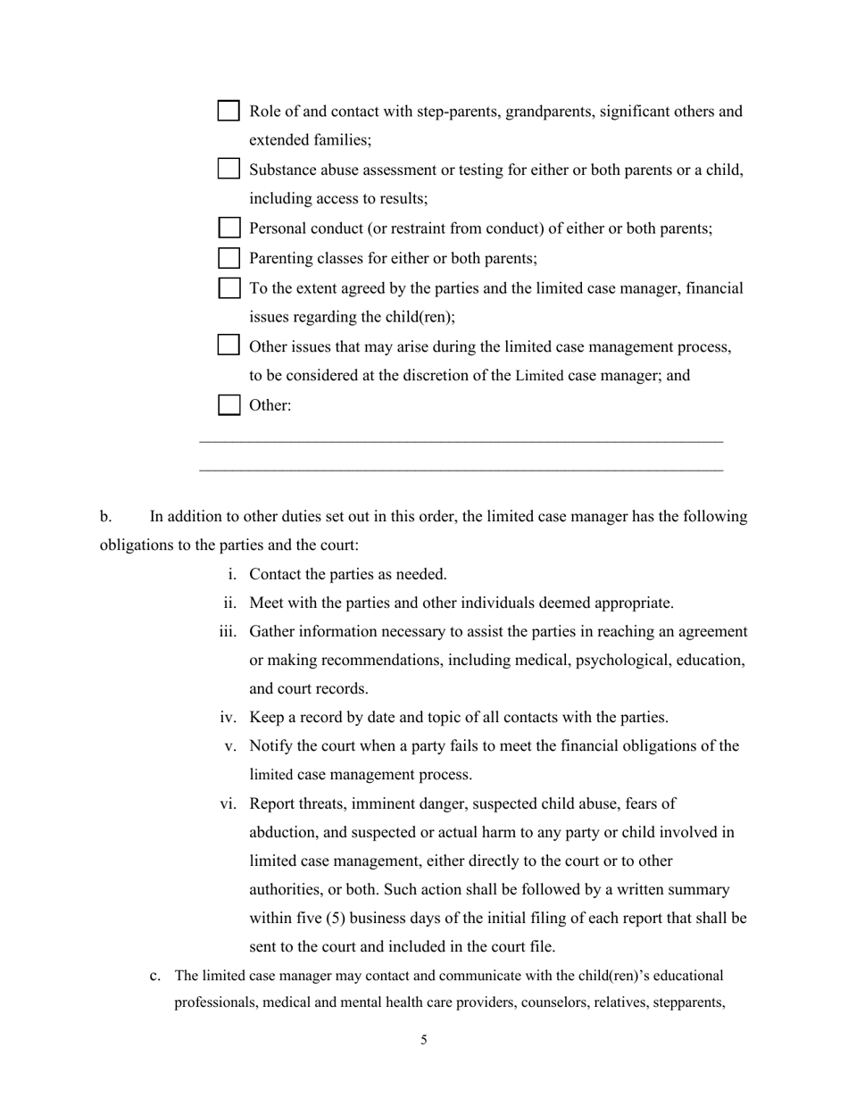 Limited Case Management Order - Kansas, Page 5