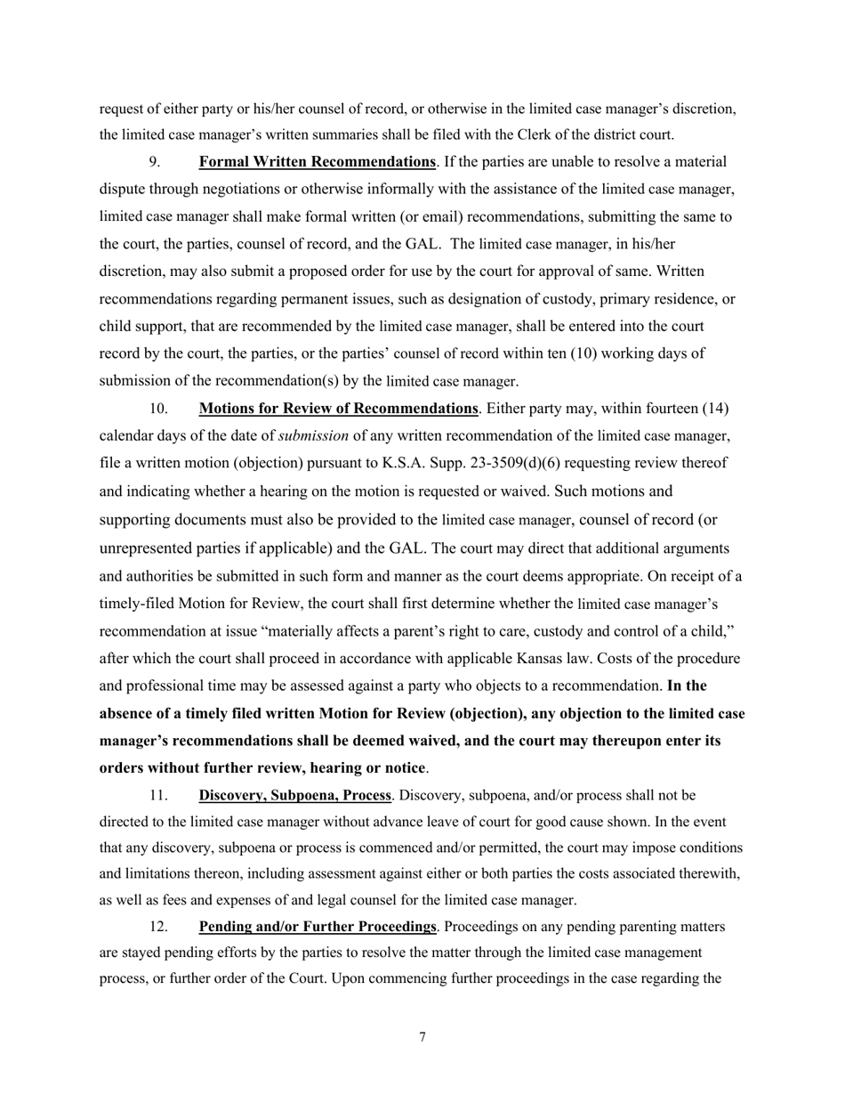 Limited Case Management Order - Kansas, Page 7