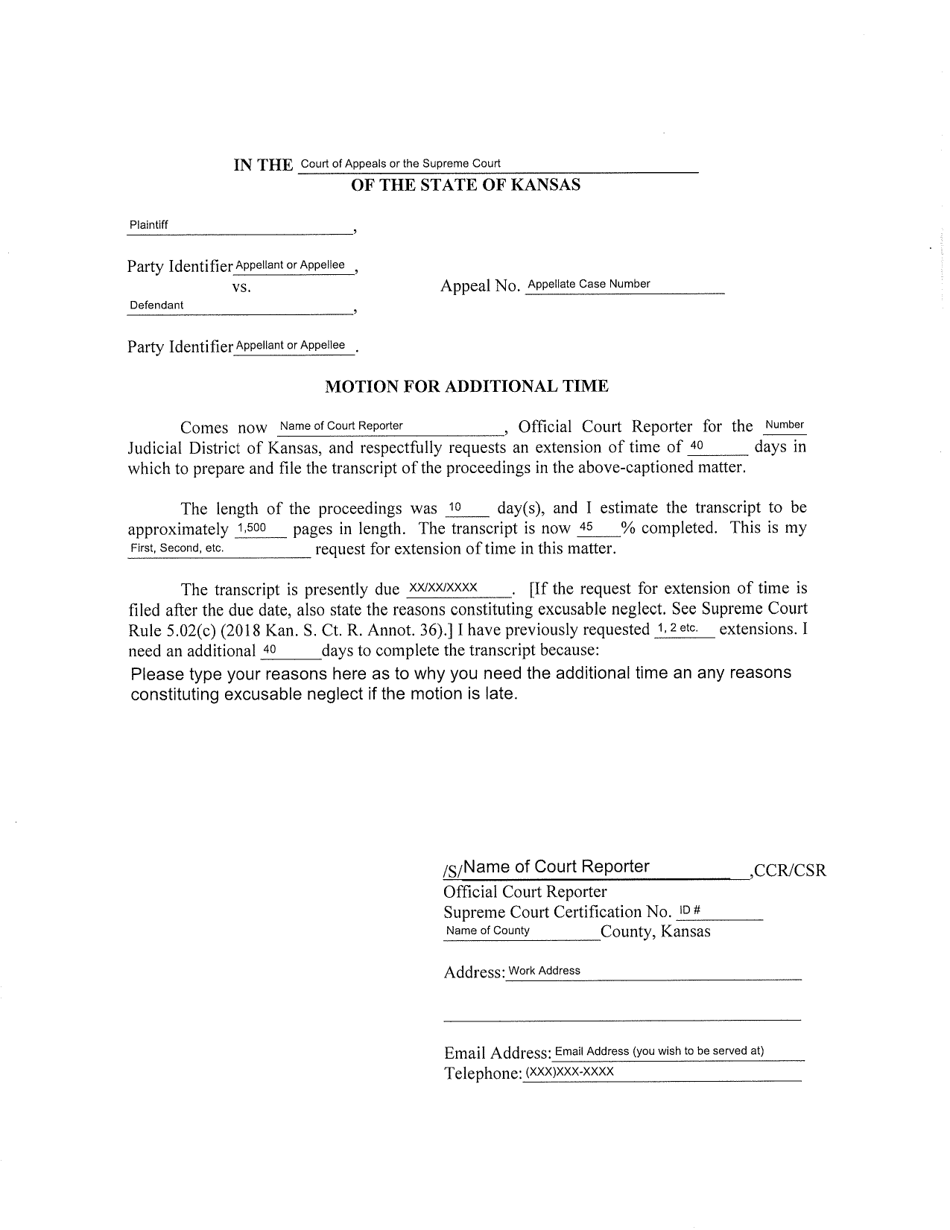 Kansas Motion for Additional Time Fill Out, Sign Online and Download