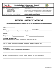 Form G-2 Medical History Statement - Kentucky