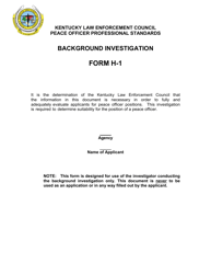 Form H-1 Background Investigation Form - Kentucky