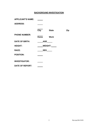 Form H-1 Background Investigation Form - Kentucky, Page 2