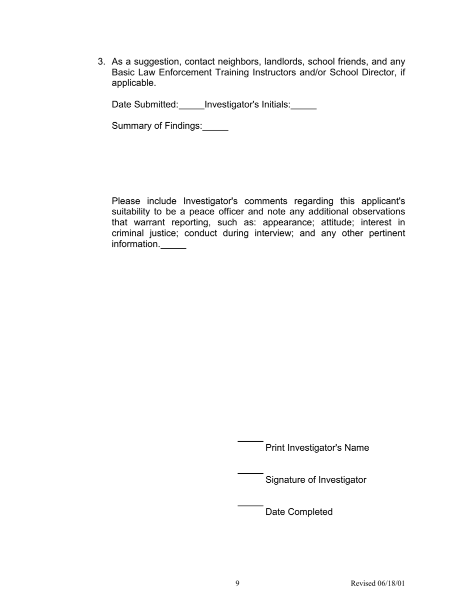 Form H-1 Background Investigation Form - Kentucky, Page 9