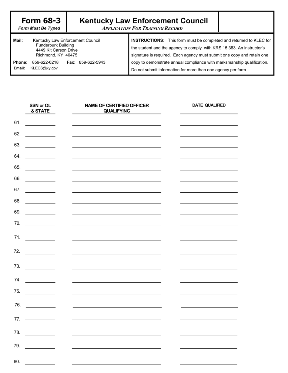 Form 68-3 Application for Training Record - Multiple Pages - Kentucky, Page 4