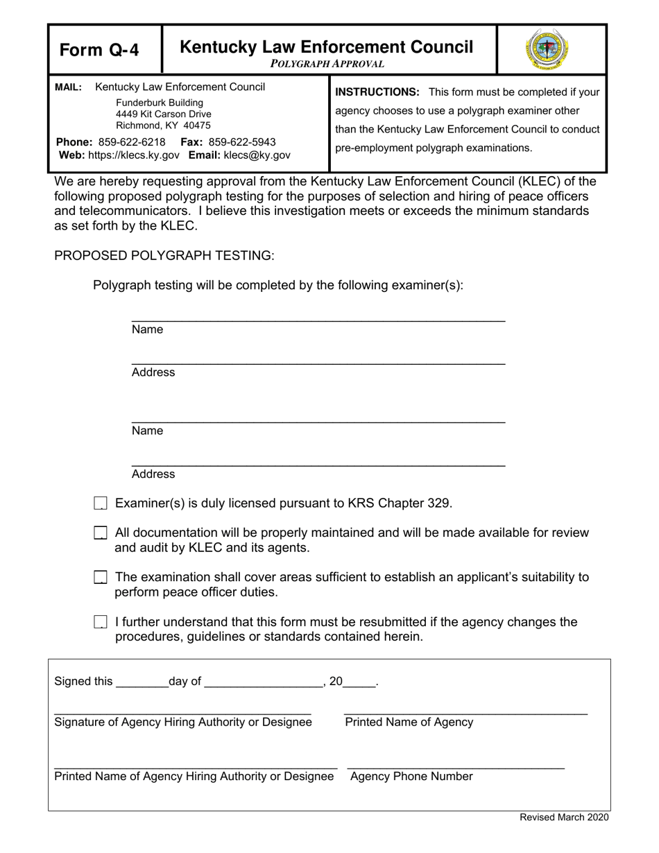 Form Q-4 Polygraph Approval - Kentucky, Page 1
