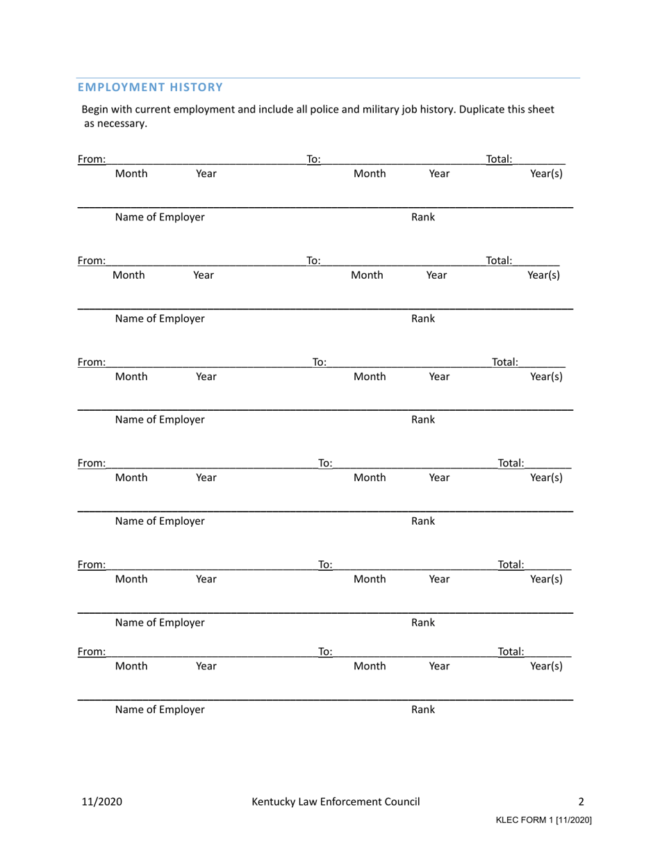 KLEC Form 1 Original Instructor Certification Application - Kentucky, Page 3