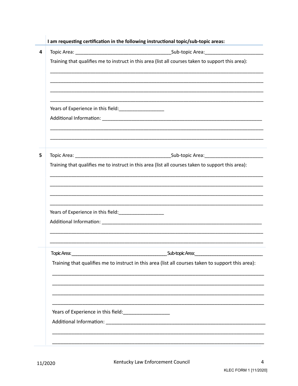 KLEC Form 1 Original Instructor Certification Application - Kentucky, Page 5