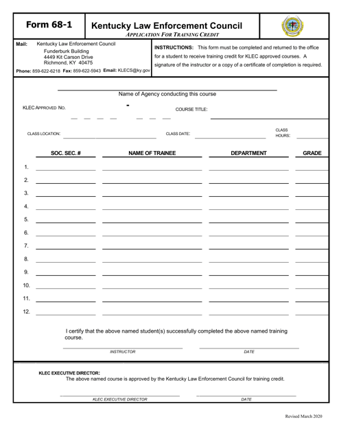 KLEC Form 68-1 Application for Training Credit - Kentucky