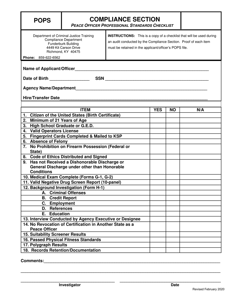 Form POPS Download Printable PDF or Fill Online Peace Officer ...