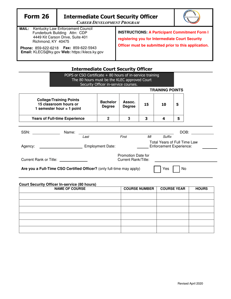 Form 26 Intermediate Court Security Officer - Kentucky, Page 1
