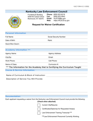 KLEC Form 8 Request for Waiver Certification - Kentucky