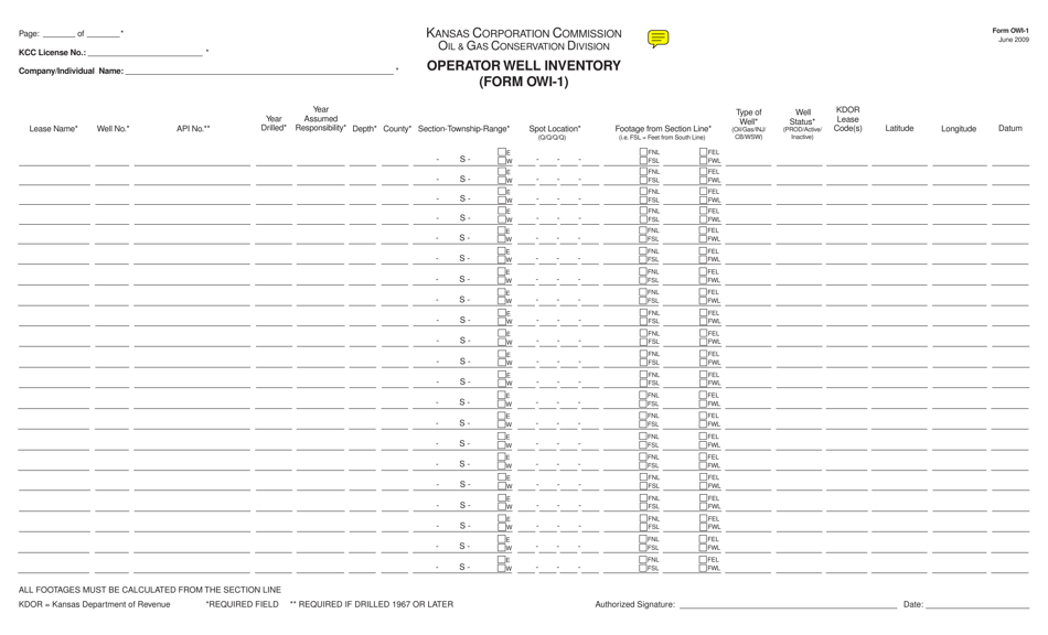 Form OWI-1 Operator Well Inventory - Kansas, Page 1