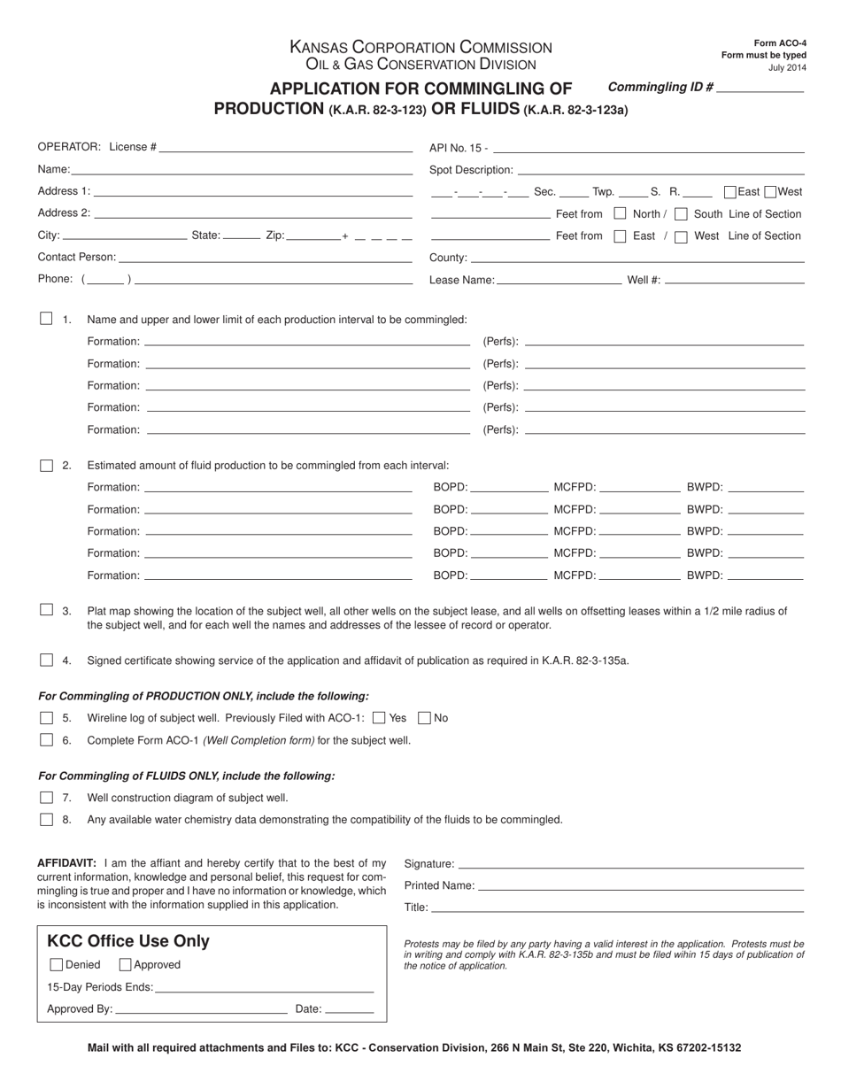 Form ACO-4 Application for Commingling of Production or Fluids - Kansas, Page 1
