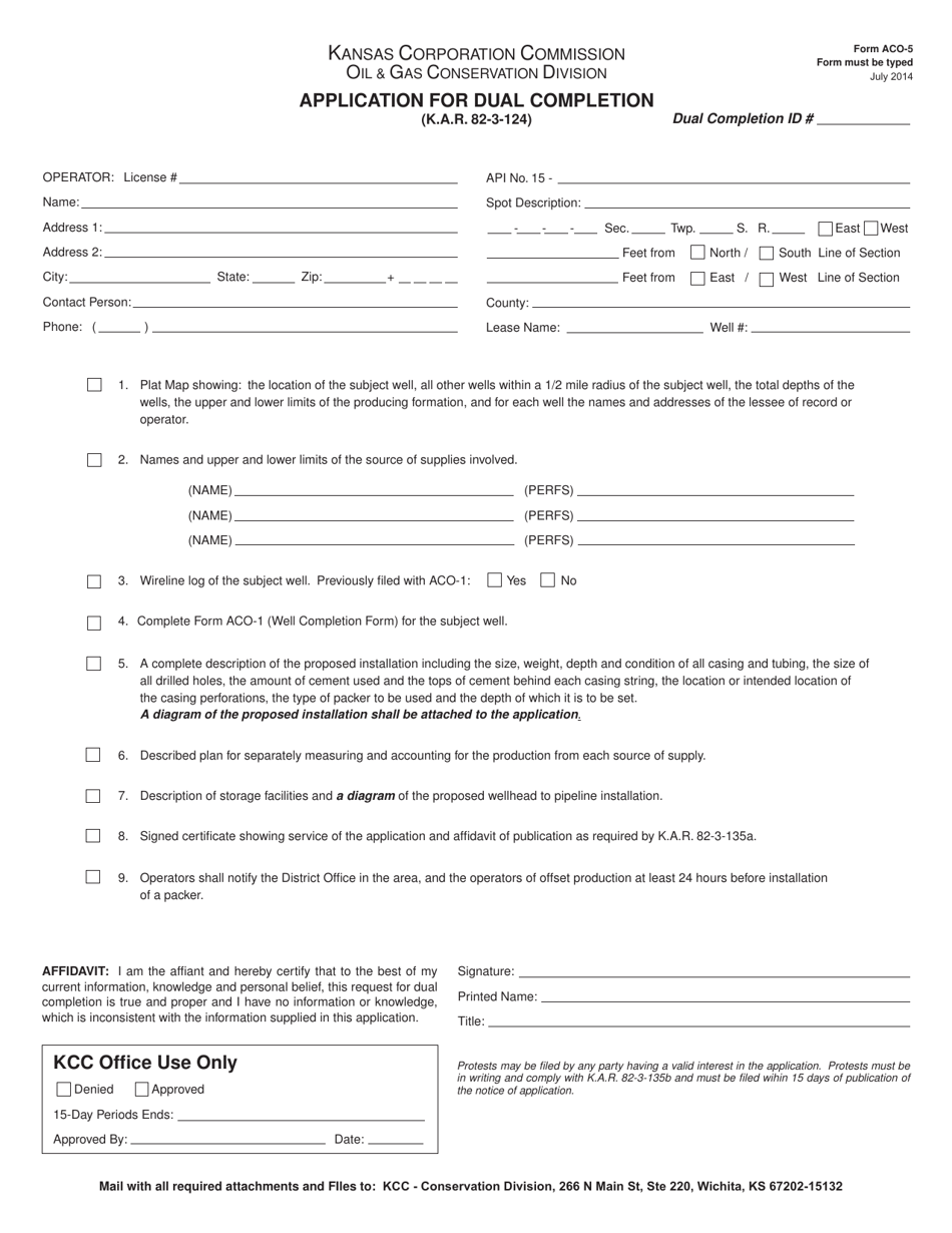 Form ACO-5 Application for Dual Completion - Kansas, Page 1