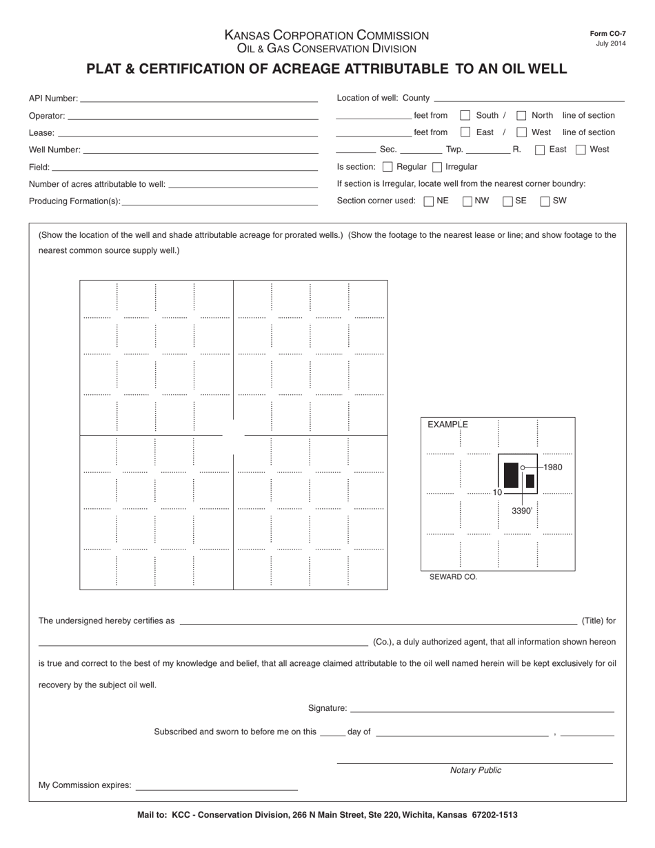 Form CO-7 Plat  Certification of Acreage Attributable to an Oil Well - Kansas, Page 1