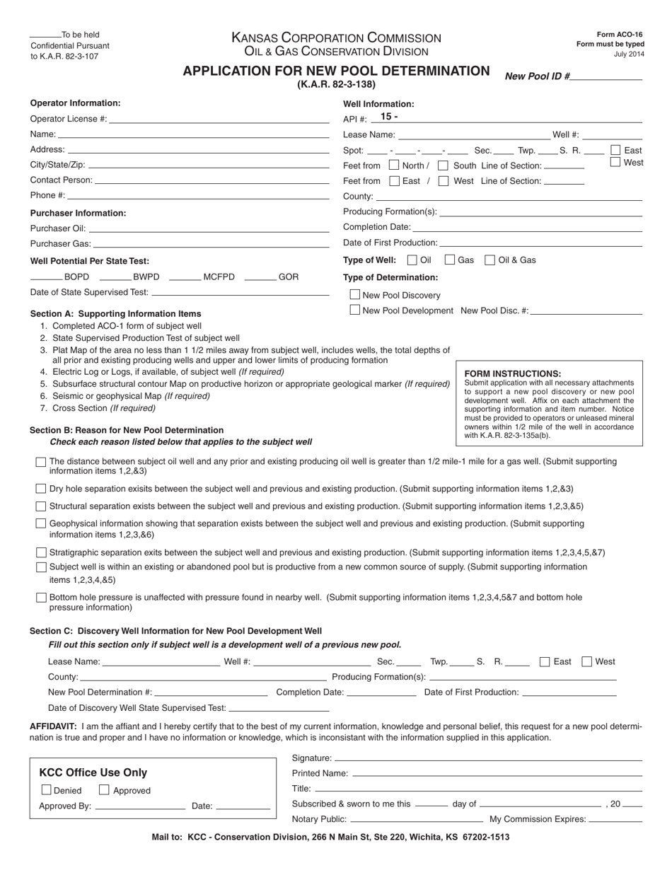 Form ACO-16 Application for New Pool Determination - Kansas, Page 1