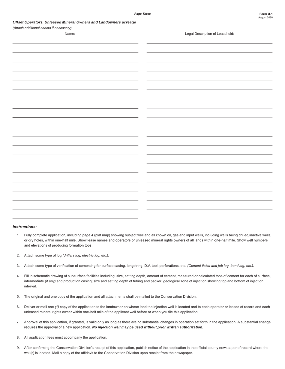 Form U-1 Application for Injection Well - Kansas, Page 3