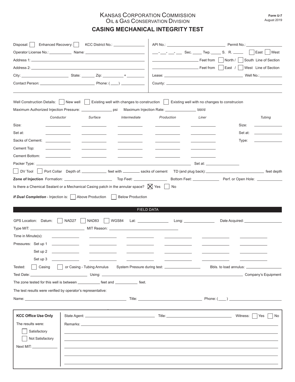 Form U-7 Casing Mechanical Integrity Test - Kansas, Page 1