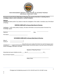 Risk Management Report Form - Facility or Individual Report of Adverse Finding - Kansas, Page 3