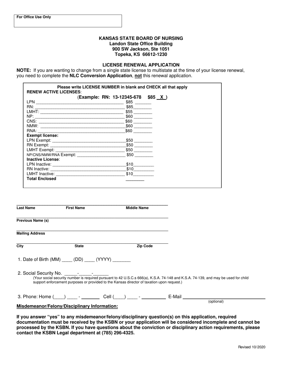 Kansas License Renewal Application Fill Out Sign Online And Download   License Renewal Application Kansas Print Big 