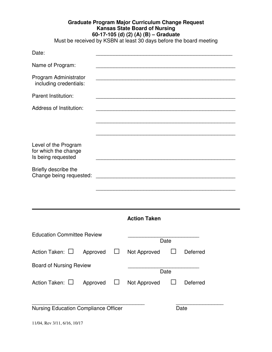 Graduate Program Major Curriculum Change Request - Kansas, Page 1