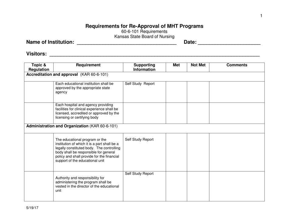 Kansas Requirements for Reapproval of Mht Programs Download Printable
