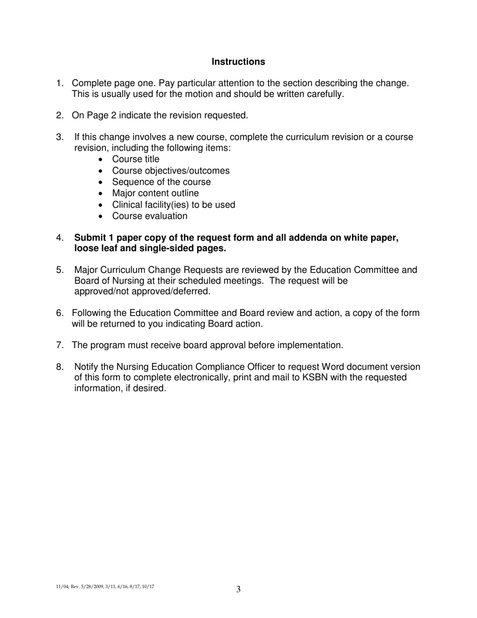 Major Curriculum Change Request - Kansas, Page 3