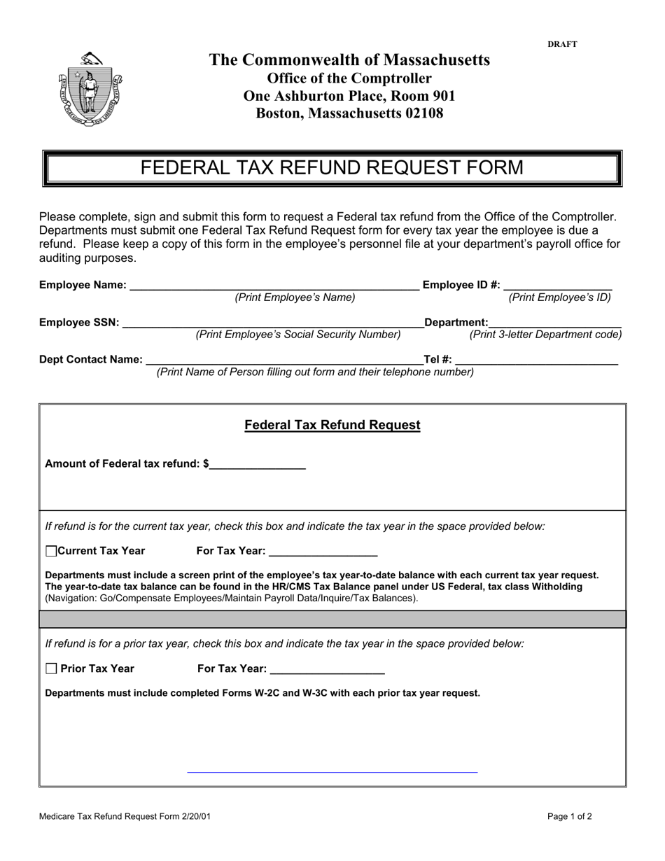 Massachusetts Federal Tax Refund Request Form Fill Out, Sign Online and Download PDF