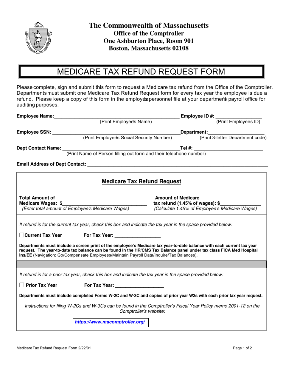 Massachusetts Medicare Tax Refund Request Form Fill Out, Sign Online and Download PDF
